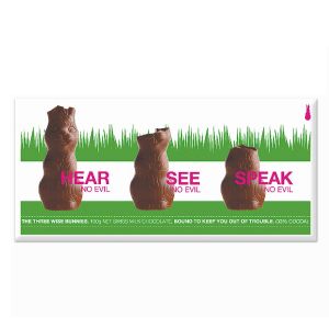 See no evil, hear no evil speak no evil wise bunnies easter chocolate at TOAS Gifts