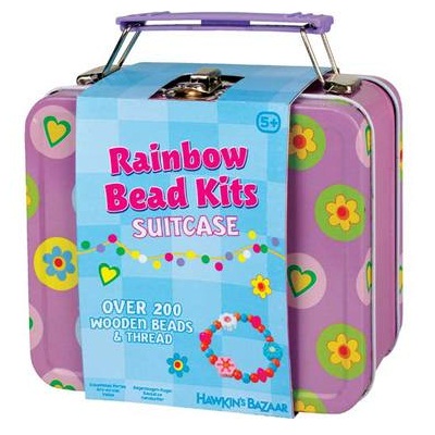 Suitcase Tin of Beads wooden rainbow colours beading crafts at TAOS Gifts